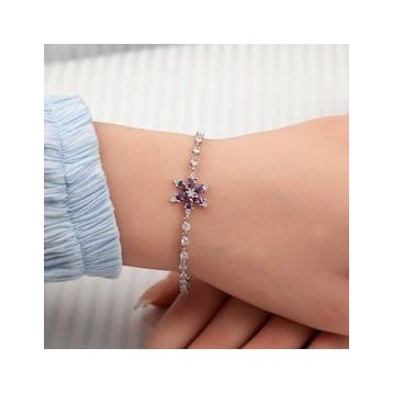 Gumush T7423 Mor Lotus Çiçeği Kadın Gümüş Bileklik