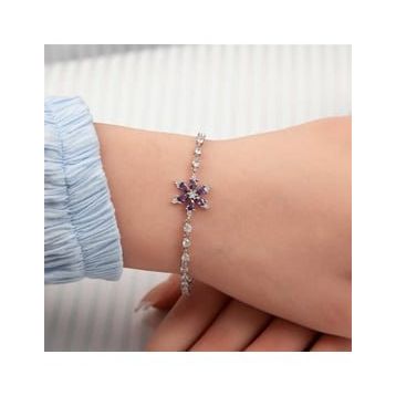 Gumush T7423 Mor Lotus Çiçeği Kadın Gümüş Bileklik