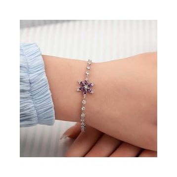 Gumush T7423 Mor Lotus Çiçeği Kadın Gümüş Bileklik
