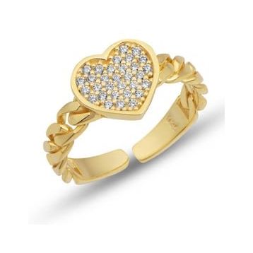 Gumush T7466 Ayarlanabilir Gold Kalpli Kadın Gümüş Yüzük