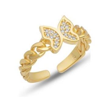 Gumush T7468 Ayarlanabilir Gold Kelebek Kadın Gümüş Yüzük