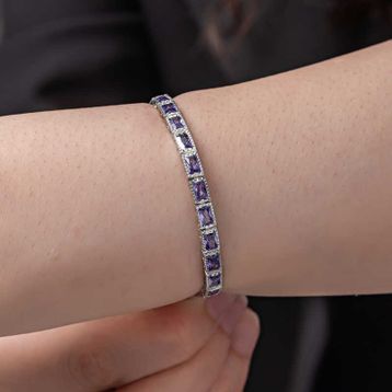 Gumush T8089 Lila Taşlı Su Yolu Kadın Gümüş Bileklik