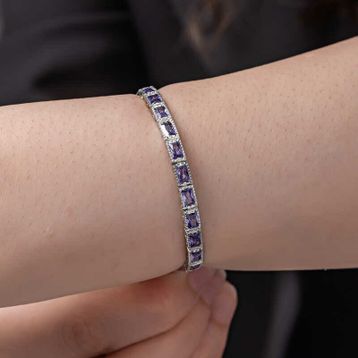 Gumush T8089 Lila Taşlı Su Yolu Kadın Gümüş Bileklik