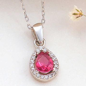 Gumush T8255 Pembe Damla Zirkon Taşlı Kadın Gümüş Kolye