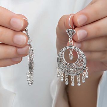 Gumush T8286 Çember Telkari Sallantılı Kadın Gümüş Küpe