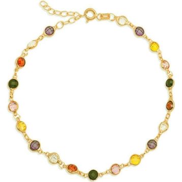 Gumush T8373 Gold Renkli Taşlı Kadın Gümüş Bileklik