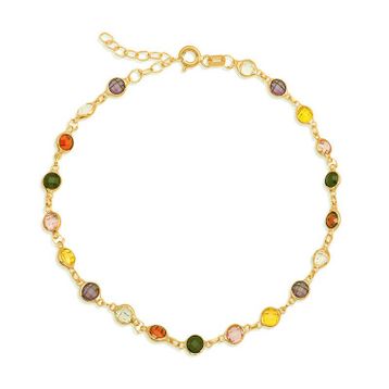 Gumush T8373 Gold Renkli Taşlı Kadın Gümüş Bileklik