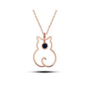 Gumush T8396 Gümüş Eylül Ayı Doğum Taşı Kedi Kadın Kolye