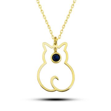 Gumush T8396 Gümüş Eylül Ayı Doğum Taşı Kedi Kadın Kolye