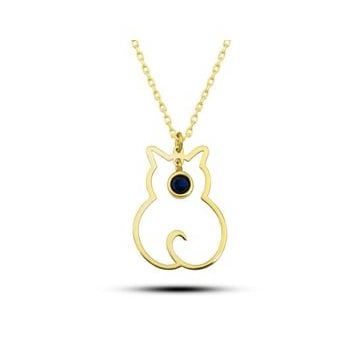 Gumush T8396 Gümüş Eylül Ayı Doğum Taşı Kedi Kadın Kolye
