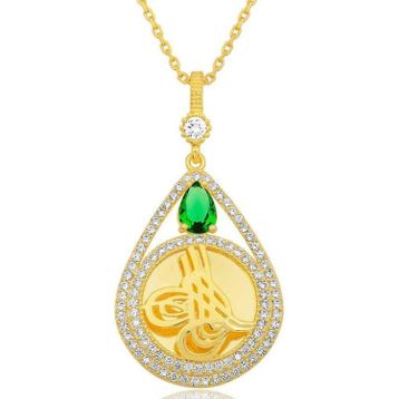 Gumush T8724 Gümüş Gold Kaplama Damla Tuğralı Kadın Kolye