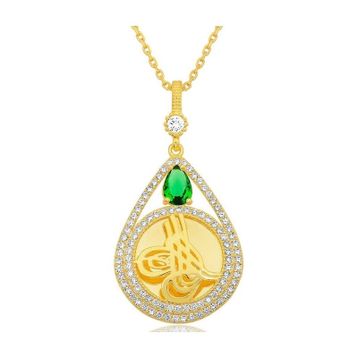 Gumush T8724 Gümüş Gold Kaplama Damla Tuğralı Kadın Kolye