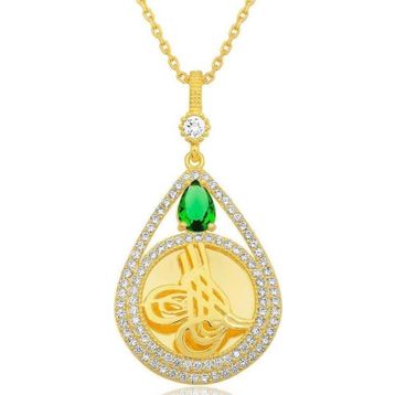 Gumush T8724 Gümüş Gold Kaplama Damla Tuğralı Kadın Kolye