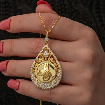Gumush T8724 Gümüş Gold Kaplama Damla Tuğralı Kadın Kolye