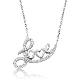 Gumush Taşlı Love Kadın Kolye