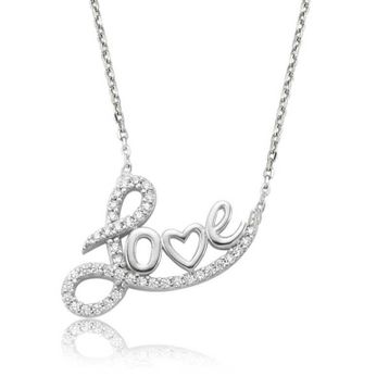 Gumush Taşlı Love Kadın Kolye