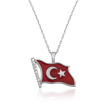 Gumush Türk Bayrağı Kadın Kolye