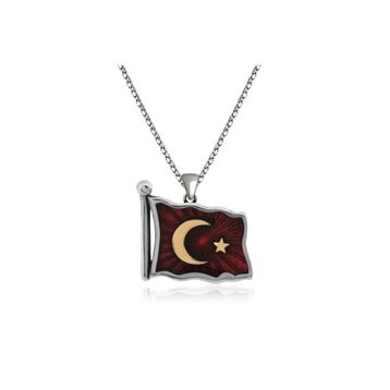 Gumush Türk Bayrağı Kadın Kolye