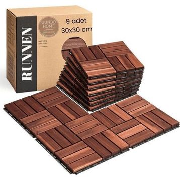 Gunbo Home Runnen Akasya Ağacı Yer Karosu 9 Adet Bahçe Banyo Deck Ahşap Karo Masif Balkon Deck Kahverengi Yer Döşemesi