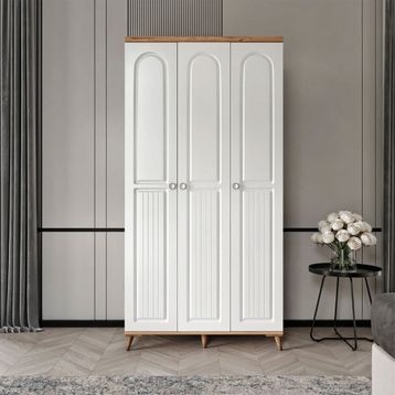 GuneyStore Bohem 3 Kapaklı Atlantik Çam Beyaz Gardırop