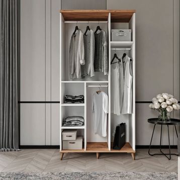 GuneyStore Bohem 3 Kapaklı Atlantik Çam Beyaz Gardırop