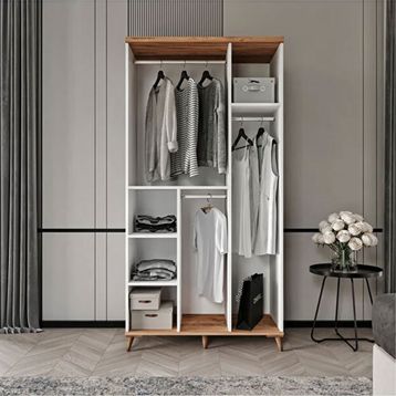 GuneyStore Bohem 3 Kapaklı Aynalı Atlantik Çam Beyaz Gardırop
