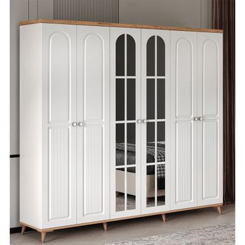 GuneyStore Bohem 6 Kapaklı Komple MDF Yatak Odası Atlantik Çam Beyaz Gardırop