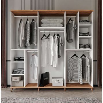 GuneyStore Bohem 6 Kapaklı Komple MDF Yatak Odası Atlantik Çam Beyaz Gardırop