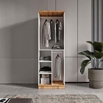 GuneyStore Flora 2 Kapaklı Aynalı Atlantik Çam Beyaz Gardırop