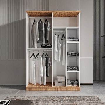 GuneyStore Flora 4 Kapaklı Aynalı Atlantik Çam Beyaz Gardırop