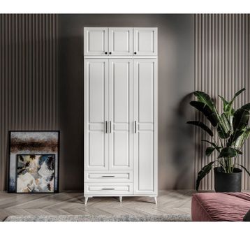GuneyStore Gözde 3 Kapaklı Yüklüklü Beyaz Gardırop