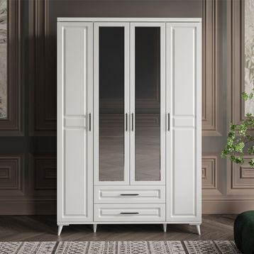 GuneyStore Gözde 4 Kapaklı Aynalı Beyaz Gardırop