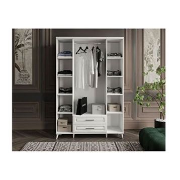 GuneyStore Gözde 4 Kapaklı Çekmeceli Aynalı Beyaz Gardırop