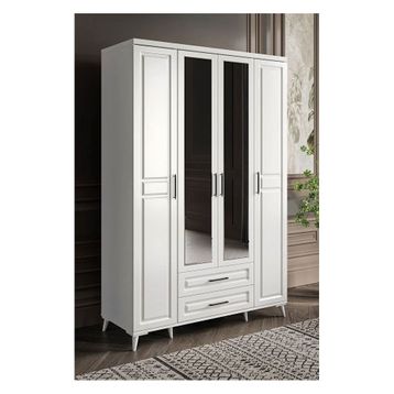 GuneyStore Gözde Aynalı 4 Kapaklı Komple Mdf Beyaz Gardırop