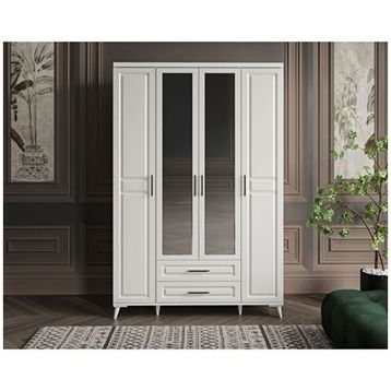 GuneyStore Gözde Aynalı 4 Kapaklı Komple Mdf Beyaz Gardırop