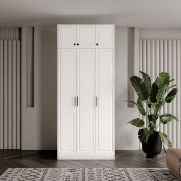 GuneyStore Milas 3 Kapaklı Komple MDF Ayaklı Yüklüklü Gardırop