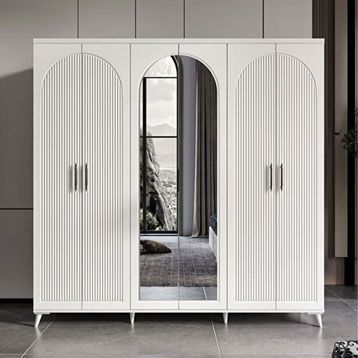 GuneyStore Oslo 6 Kapaklı Aynalı Komple MDF Beyaz Gardırop