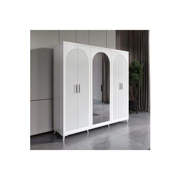 GuneyStore Oslo 6 Kapaklı Aynalı Komple MDF Beyaz Gardırop