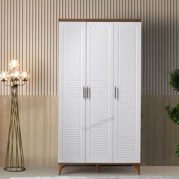 GuneyStore Paris 3 Kapaklı Komple Mdf Atlantik Çam Beyaz Gardırop