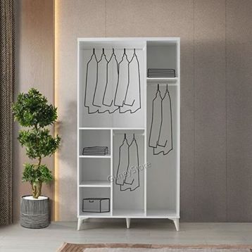 GuneyStore Paris 3 Kapaklı Komple Mdf Beyaz Gardırop