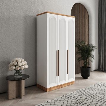 GuneyStore Rosa 3 Kapaklı Atlantik Çam Beyaz Gardırop