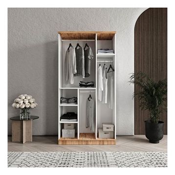 GuneyStore Rosa 3 Kapaklı Aynalı Atlantik Çam Beyaz Gardırop
