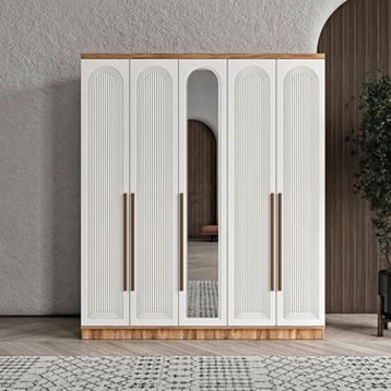 GuneyStore Rosa 5 Kapaklı Komple MDF Aynalı Gardırop