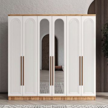GuneyStore Rosa 6 Kapaklı Aynalı Atlantik Çam Beyaz Gardırop