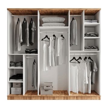 GuneyStore Rosa 6 Kapaklı Aynalı Atlantik Çam Beyaz Gardırop