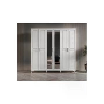 GuneyStore Sport 6 Kapaklı Aynalı Komple Mdf Beyaz Gardırop