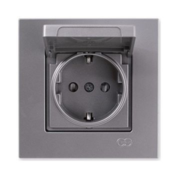 Günsan Elektrik 01401500-100138 Eqona Çocuk Korumalı Kapaklı Gümüş Topraklı Priz