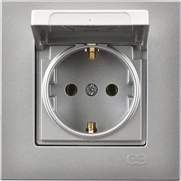 Günsan Elektrik 01401500-100138 Eqona Çocuk Korumalı Kapaklı Gümüş Topraklı Priz