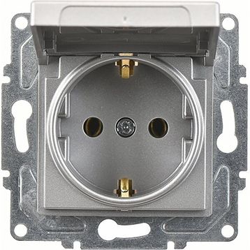 Günsan Elektrik 01401500-100138 Eqona Çocuk Korumalı Kapaklı Gümüş Topraklı Priz