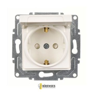 Günsan Elektrik 01409300-100138 Eqona Çocuk Korumalı Kapaklı Fildişi Beyazı Topraklı Priz